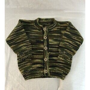 1-2T Boy Khaki, Hand Knitted Baby/Toddler Cardigan Sweater Warm, Soft & Comf